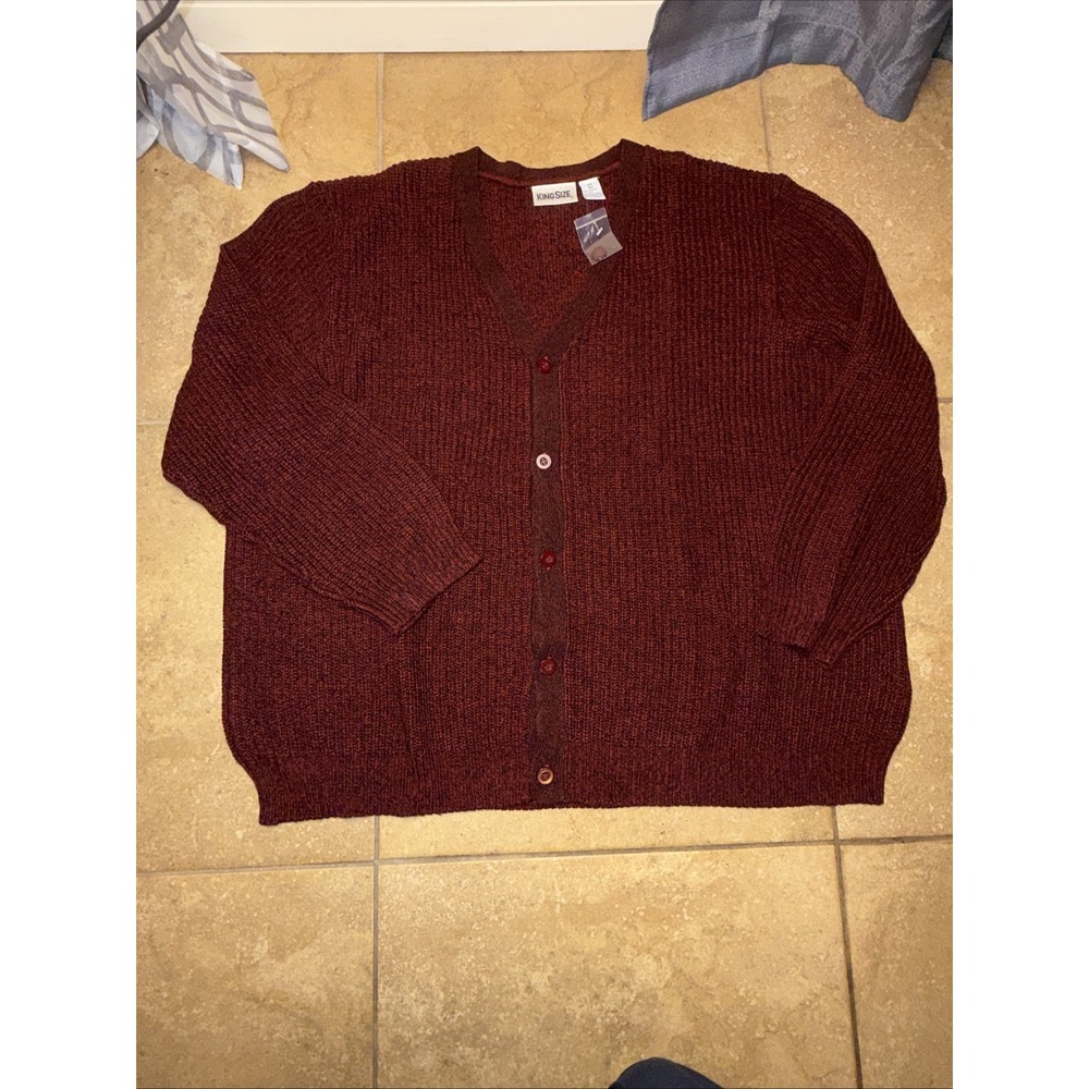 King Size Shaker Knit V-Neck Cardigan Sweater 4XL BIG Men's Burgundy Preppy